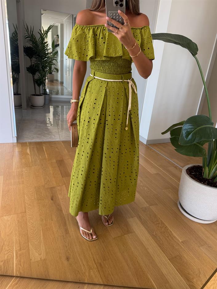 Gipeli Bluz Etek Takım -Yeşil