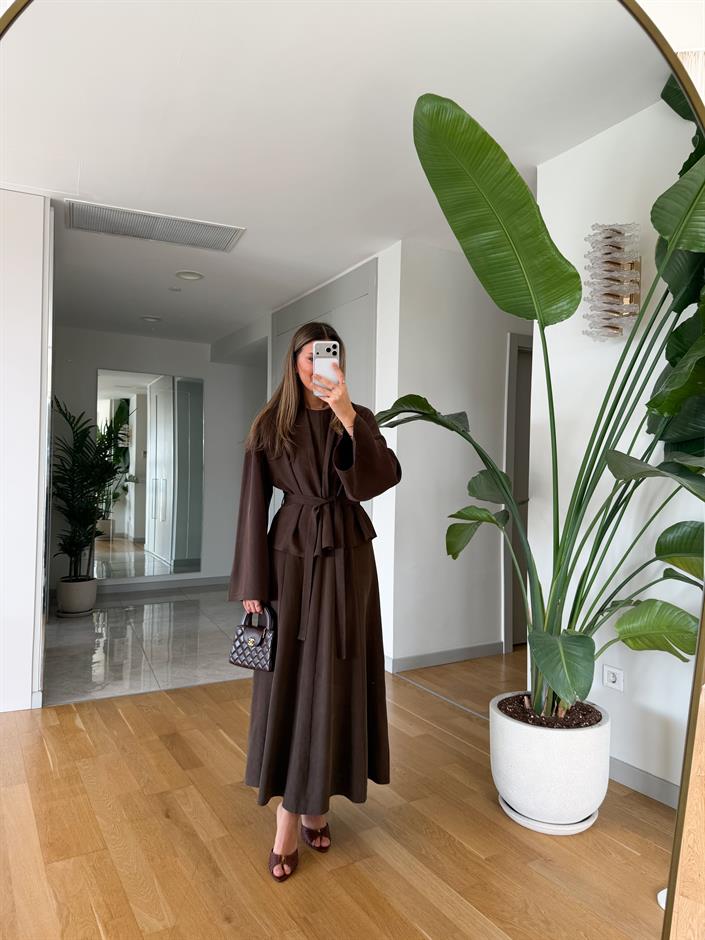 Gipsy Kuşaklı Ceket Elbise Takım - Kahve