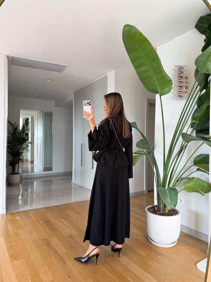 Gipsy Kuşaklı Ceket Elbise Takım - Siyah