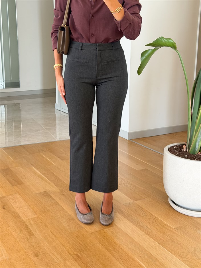 Gizli Cep Detaylı Mini Flare Pantolon - Antrasit
