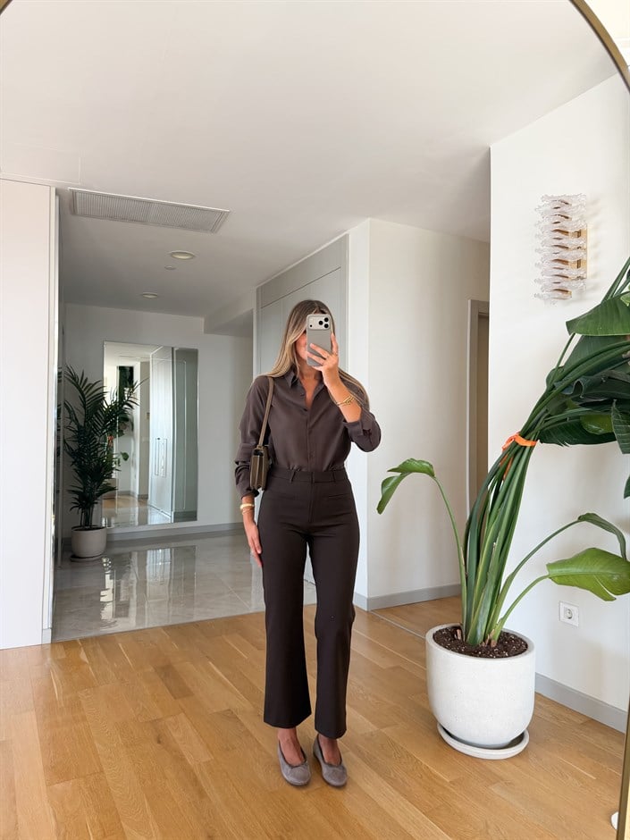 Gizli Cep Detaylı Mini Flare Pantolon - Acı Kahve