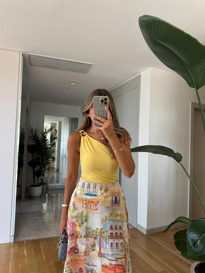 Gold Aksesuarlı Bluz -Sarı