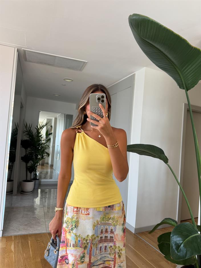 Gold Aksesuarlı Bluz -Sarı