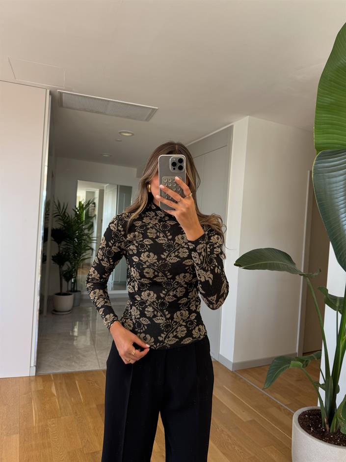 Gold Çiçek Desenli Bluz