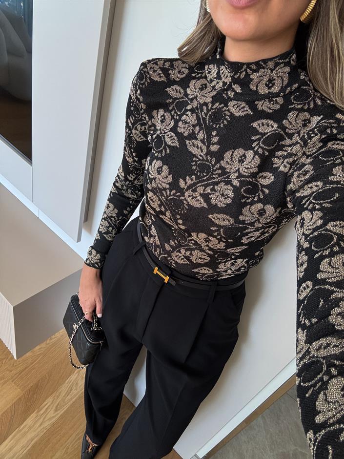 Gold Çiçek Desenli Bluz