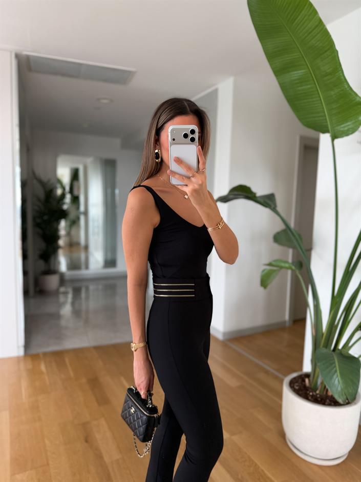 Gold Fermuar Detaylı Kumaş Pantolon - Siyah