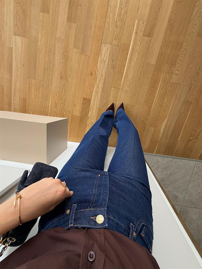 Gold Simli Wide Leg Jean - Lacivert