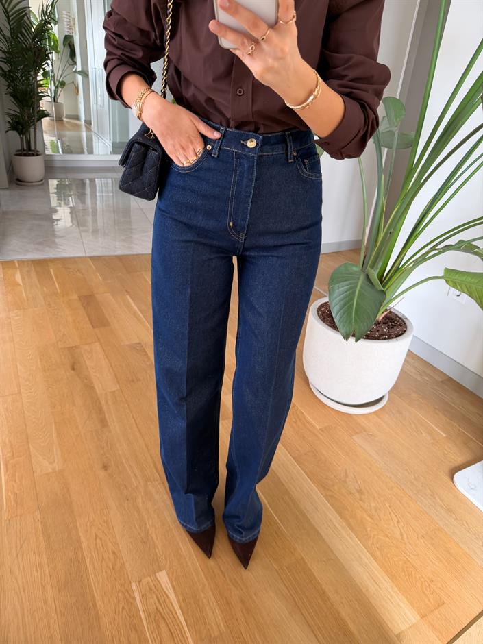 Gold Simli Wide Leg Jean - Lacivert