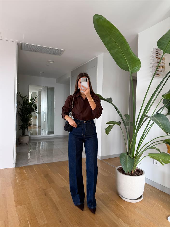 Gold Simli Wide Leg Jean - Lacivert