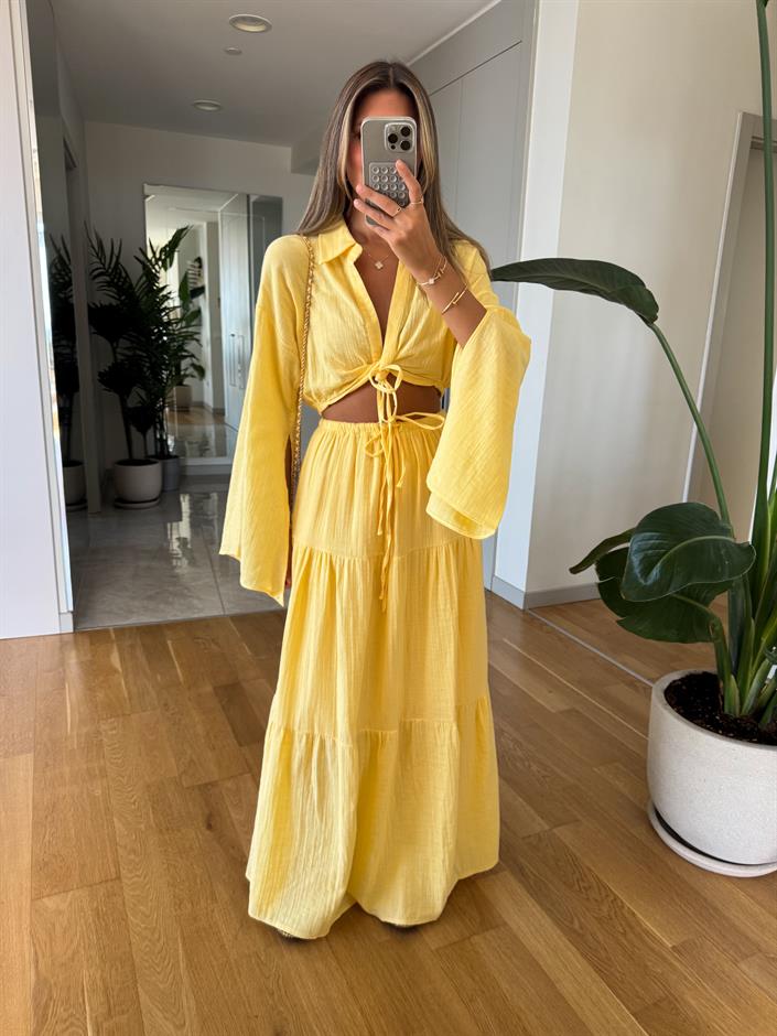 Gömleği Bağlamalı Etekli Takım - Sarı