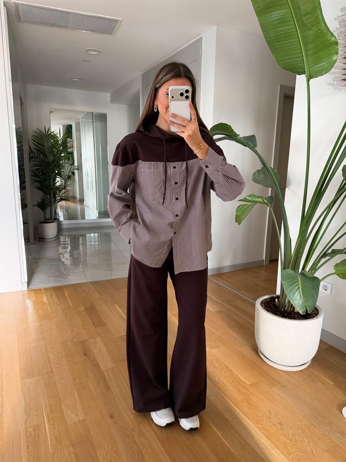 Gömlek Garnili Takım - Kahve