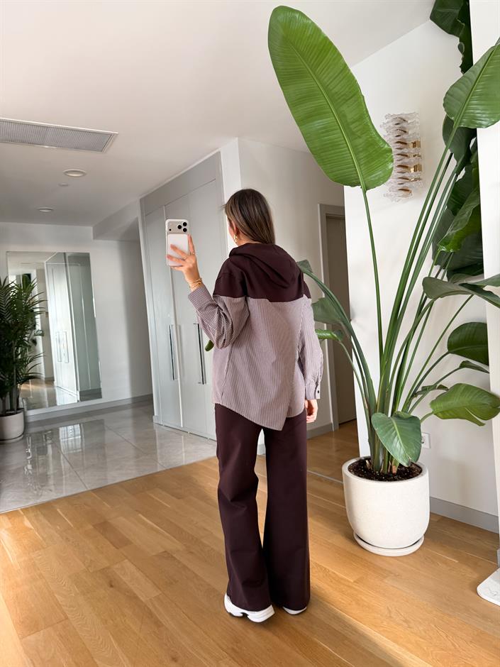 Gömlek Garnili Takım - Kahve