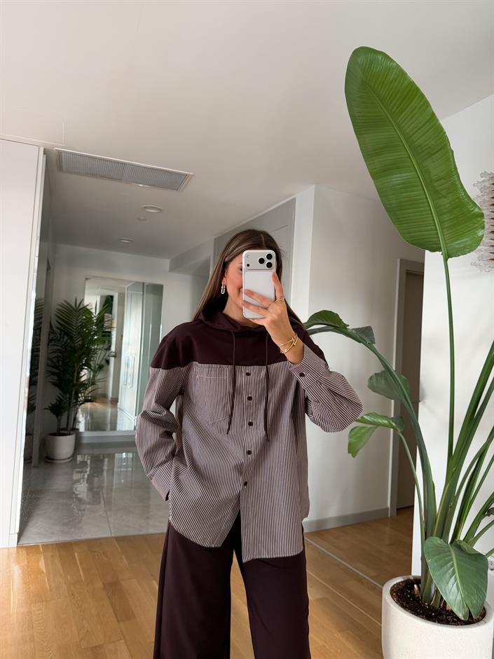 Gömlek Garnili Takım - Kahve