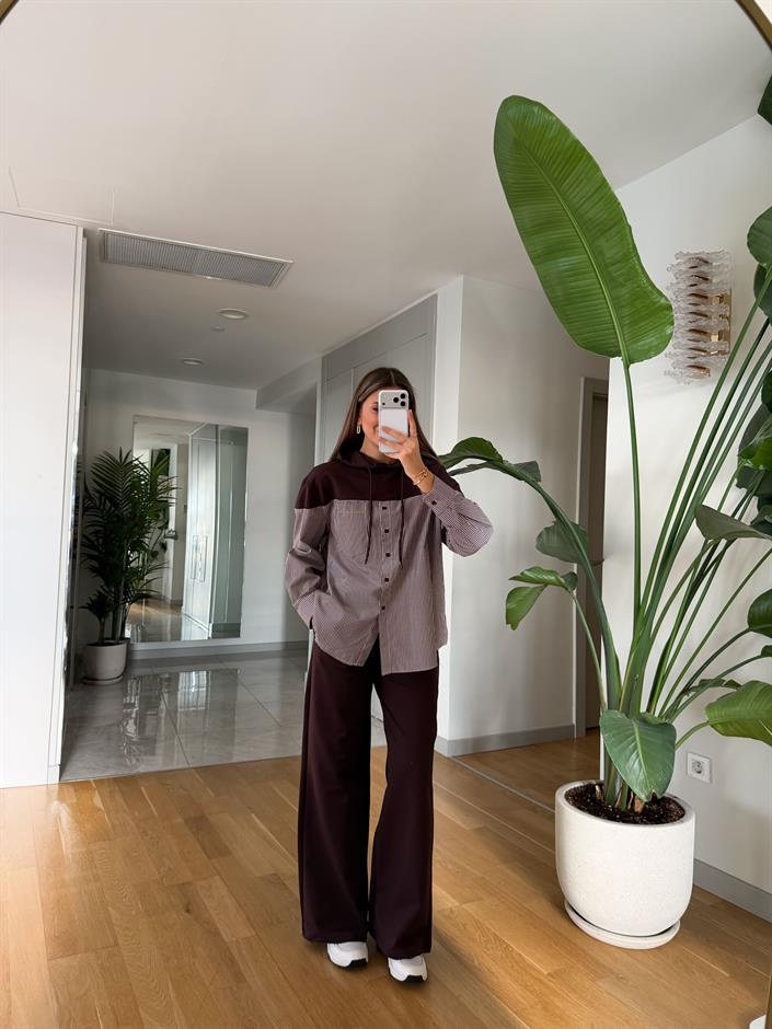 Gömlek Garnili Takım - Kahve