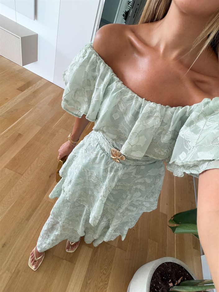Gora Kemerli Kat Kat Elbise - Mint 