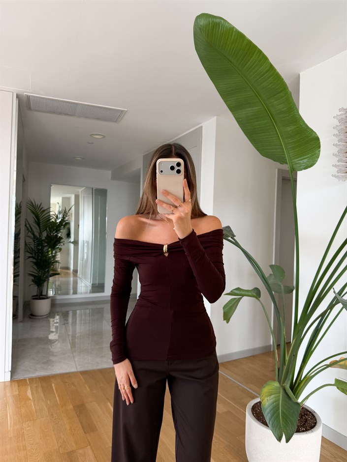 Grace Gold Tokalı Bluz -Kahve