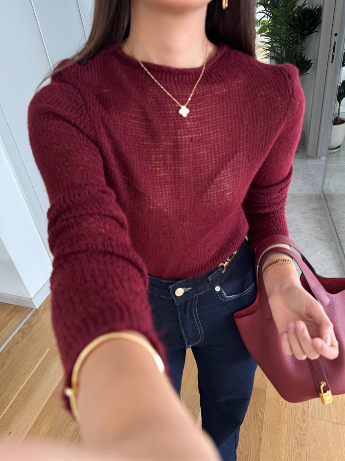 Hafif Transparan Ajurlu Kazak- Bordo