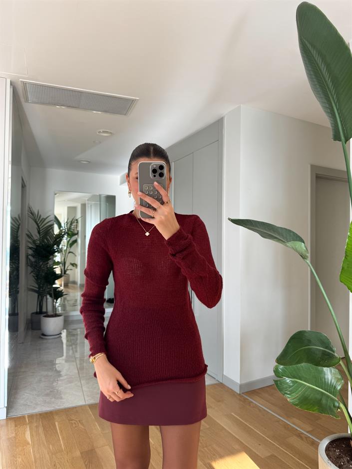 Hafif Transparan Ajurlu Kazak- Bordo