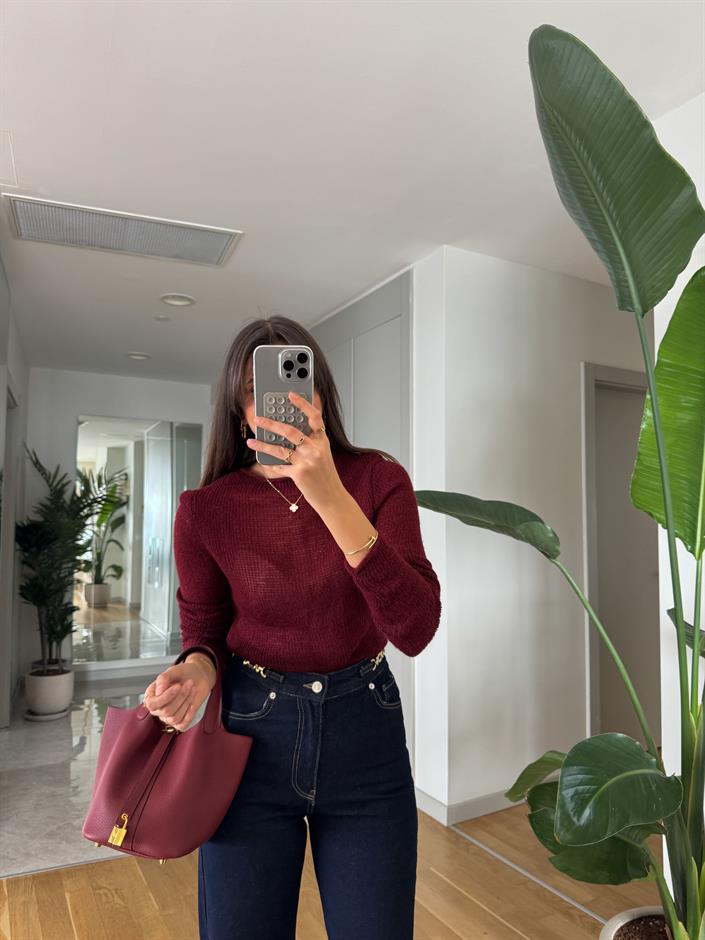 Hafif Transparan Ajurlu Kazak- Bordo