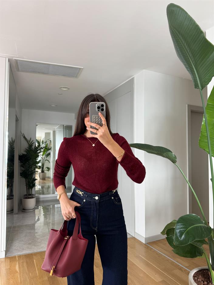 Hafif Transparan Ajurlu Kazak- Bordo