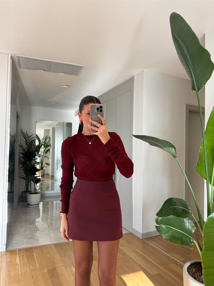 Hafif Transparan Ajurlu Kazak- Bordo