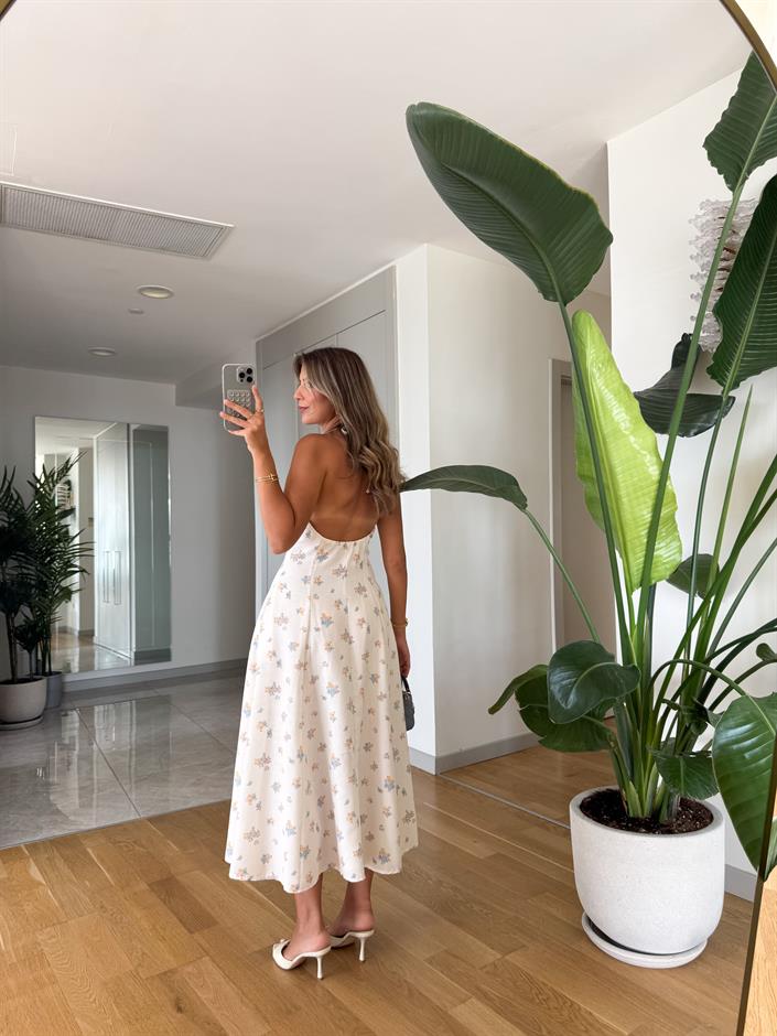 Halter Yaka düğme Detaylı Elbise