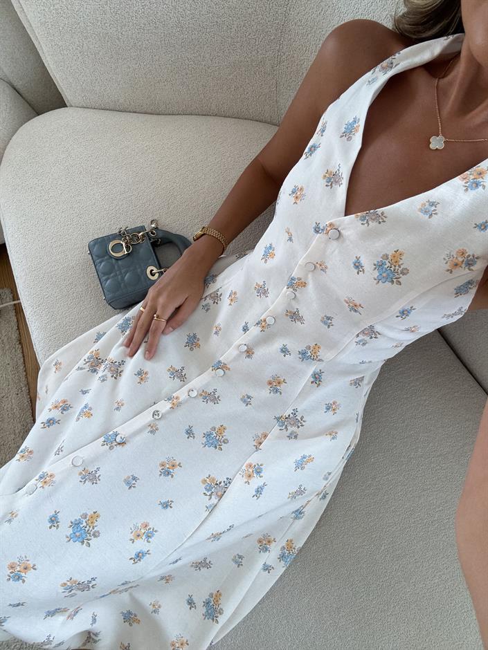 Halter Yaka düğme Detaylı Elbise