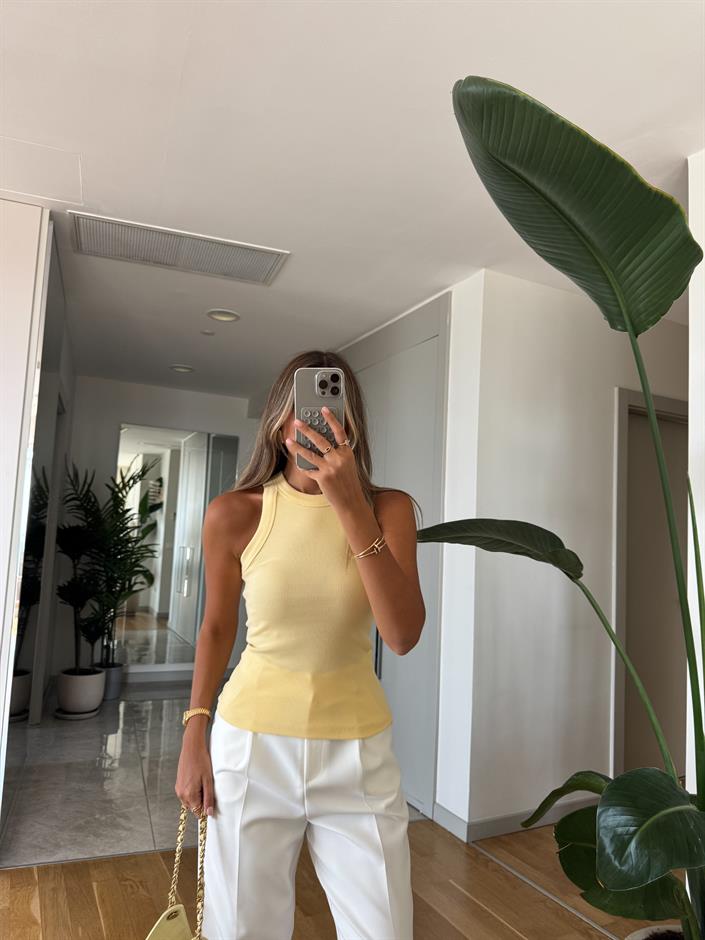 Halter Yaka Fitilli Atlet - Sarı 