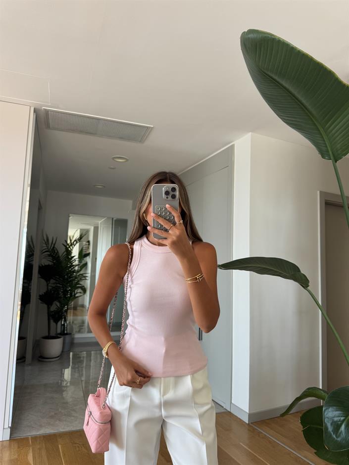 Halter Yaka Fitilli Atlet - Toz Pembe