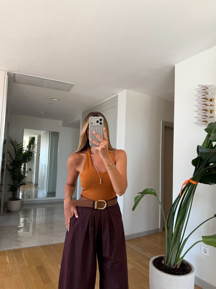 Halter Yaka Fitilli Top - Açık Kiremit