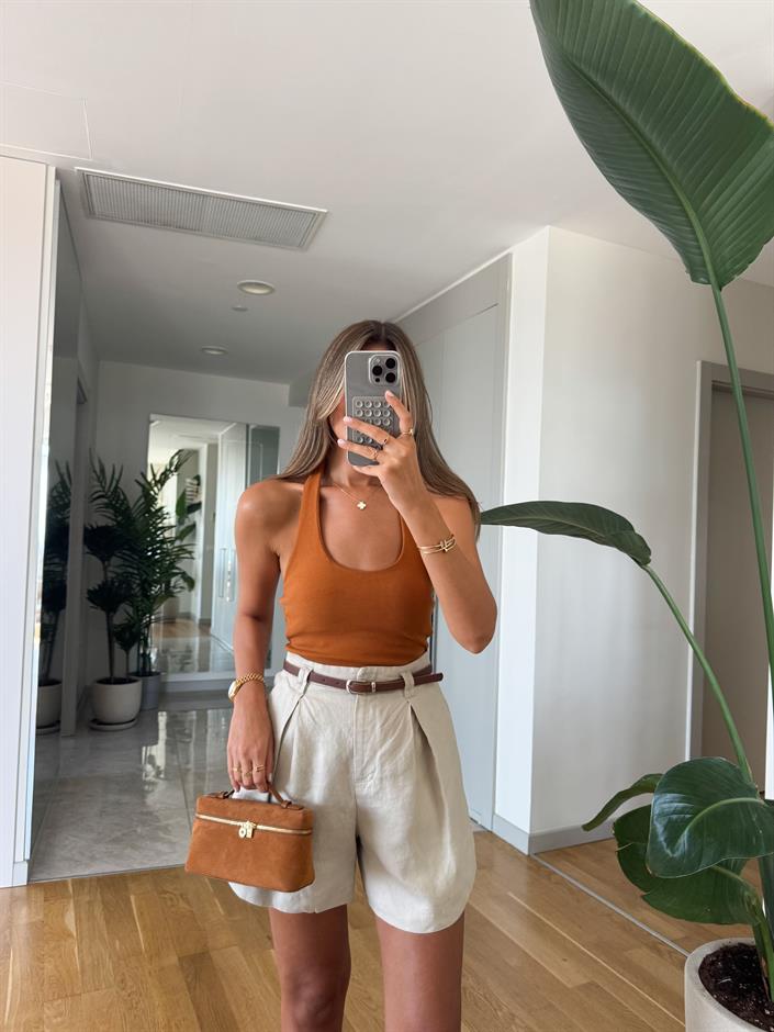 Halter Yaka Fitilli Top - Açık Kiremit