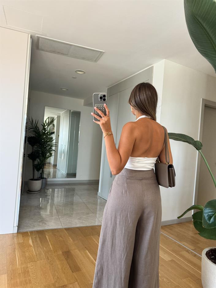 Halter Yaka Fitilli Top - Beyaz