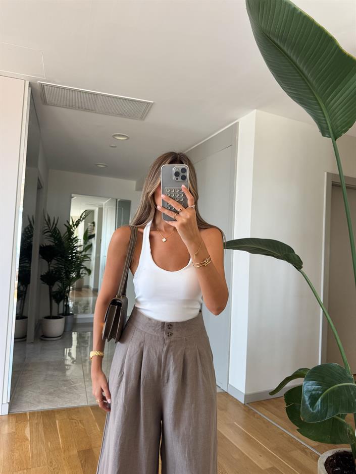 Halter Yaka Fitilli Top - Beyaz