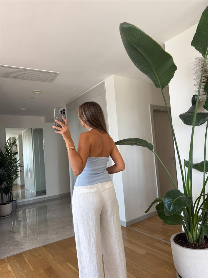 Halter Yaka Fitilli Top - Mavi