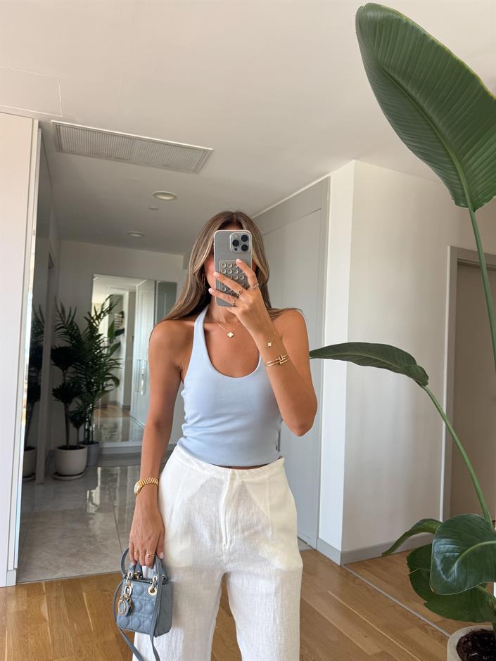 Halter Yaka Fitilli Top - Mavi