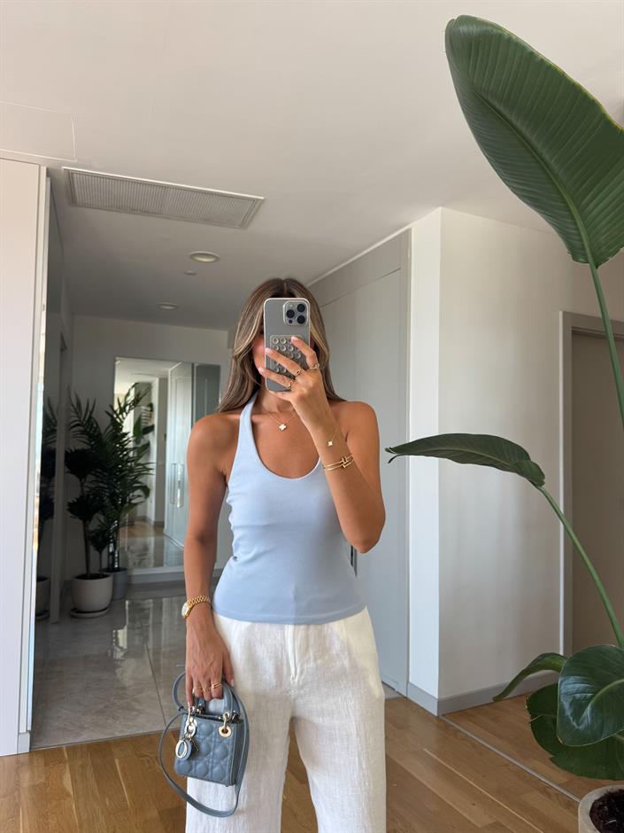 Halter Yaka Fitilli Top - Mavi