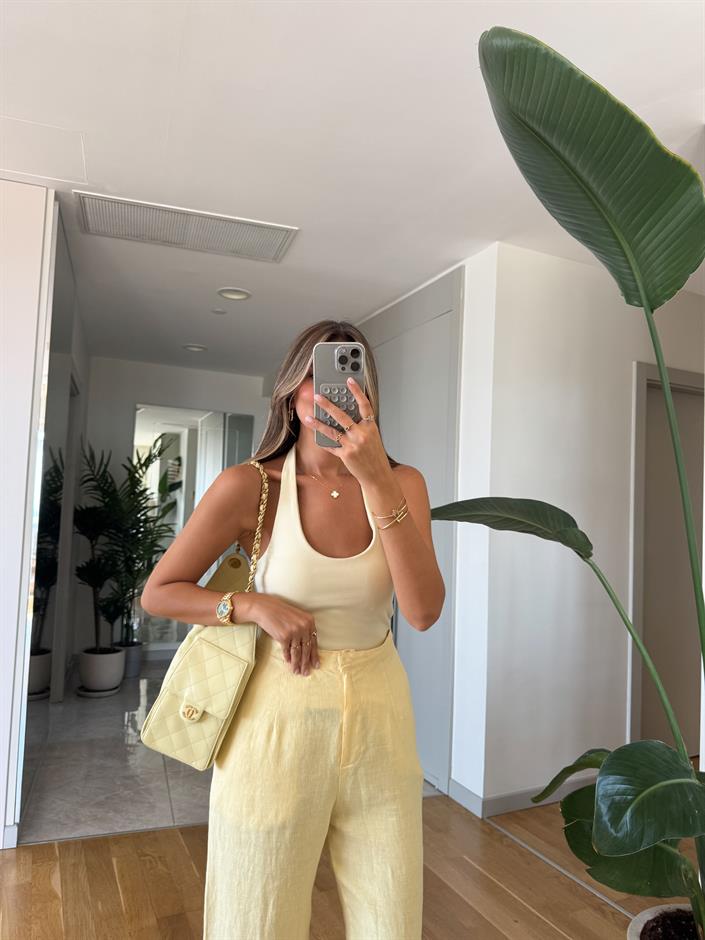 Halter Yaka Fitilli Top - Sarı