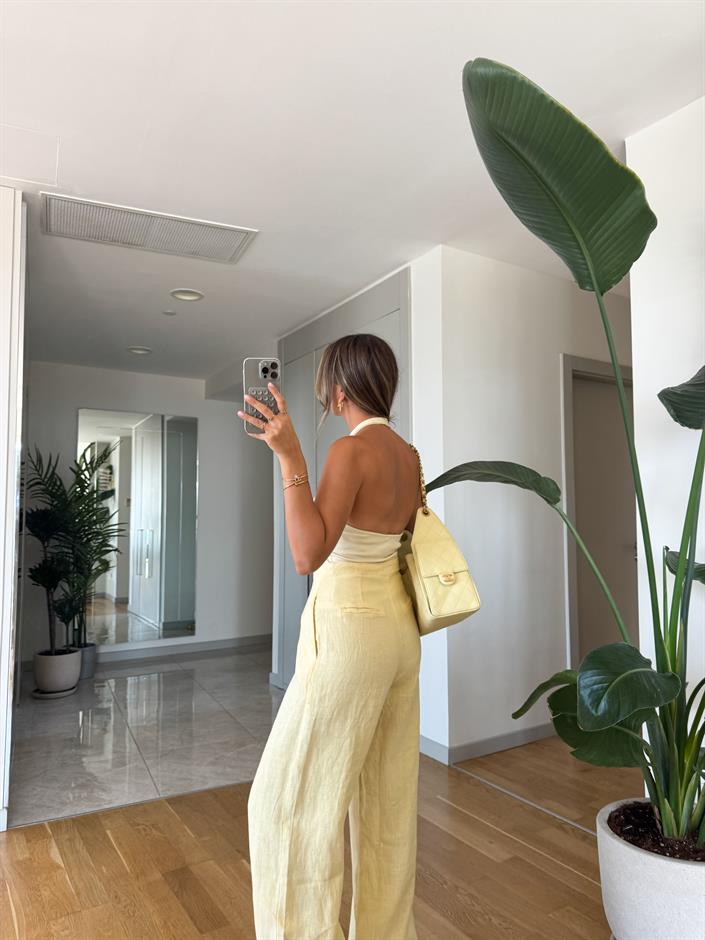 Halter Yaka Fitilli Top - Sarı