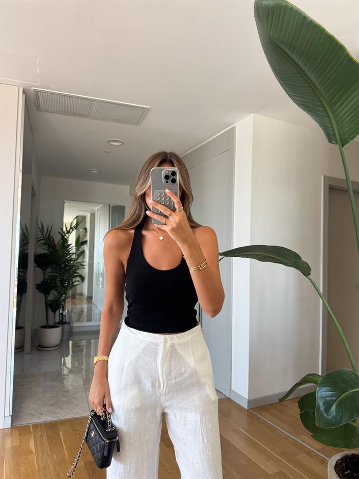 Halter Yaka Fitilli Top - Siyah