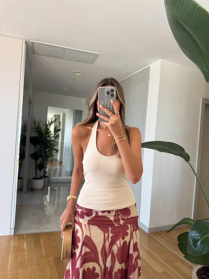 Halter Yaka Fitilli Top - Taş