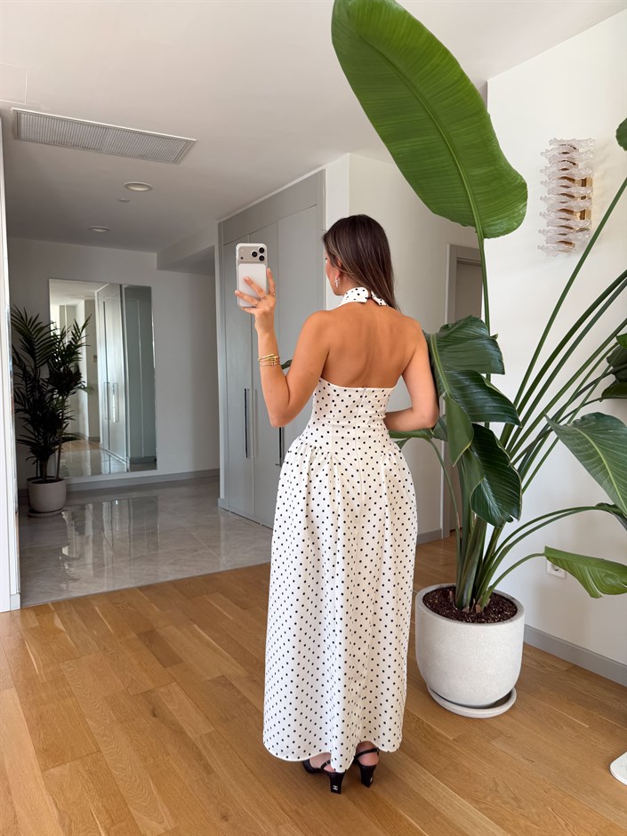 Halter Yaka Puantiyeli Elbise 