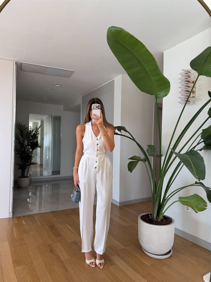 Halter Yaka Tensel Tulum - Beyaz