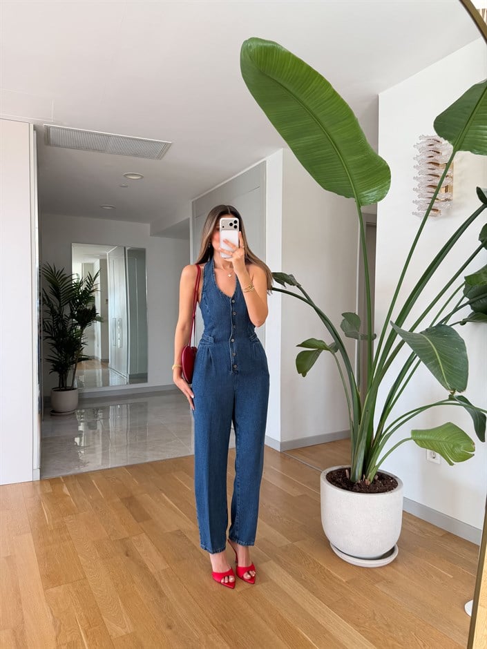 Halter Yaka Tensel Tulum - Mavi