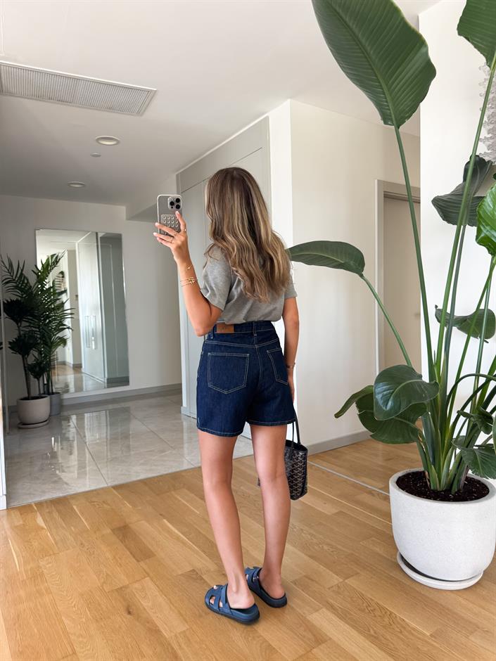 Hawain Denim Şort - Koyu Lacivert