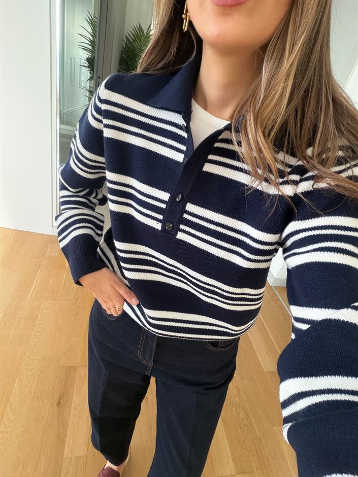 Cora Polo Yaka Çizgili Kazak - Lacivert