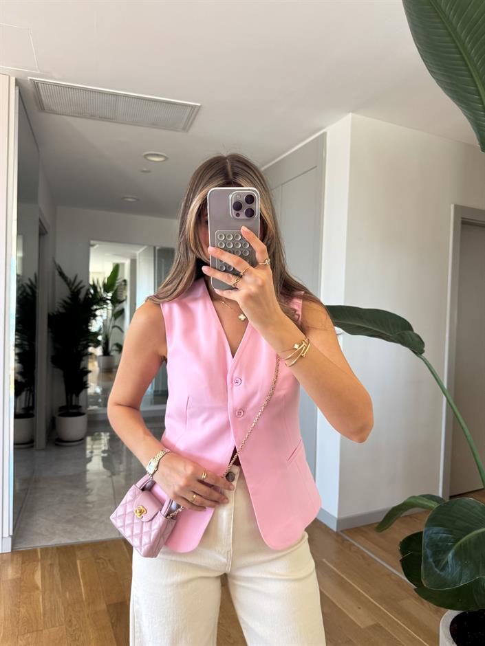 İki  Düğmeli Yelek - Pembe