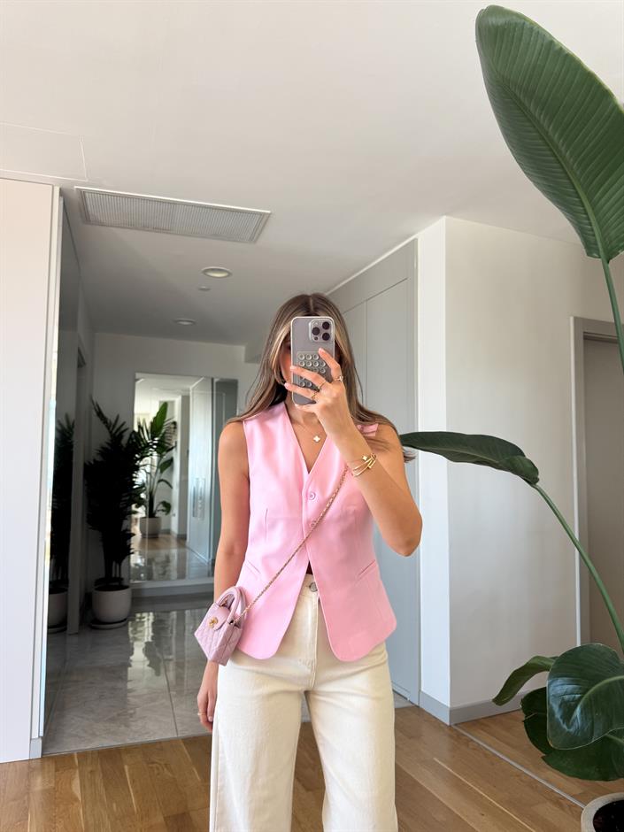 İki  Düğmeli Yelek - Pembe