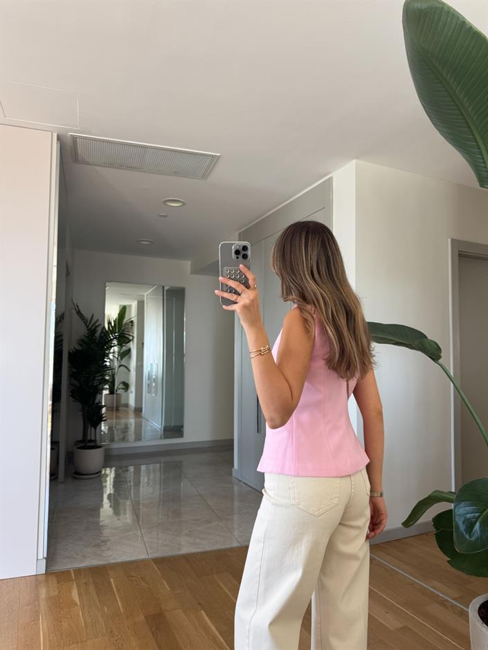 İki  Düğmeli Yelek - Pembe