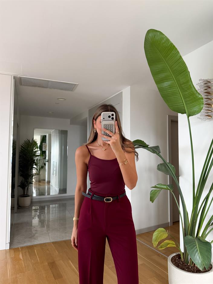 İnce Askılı Poliamid Atlet - Bordo