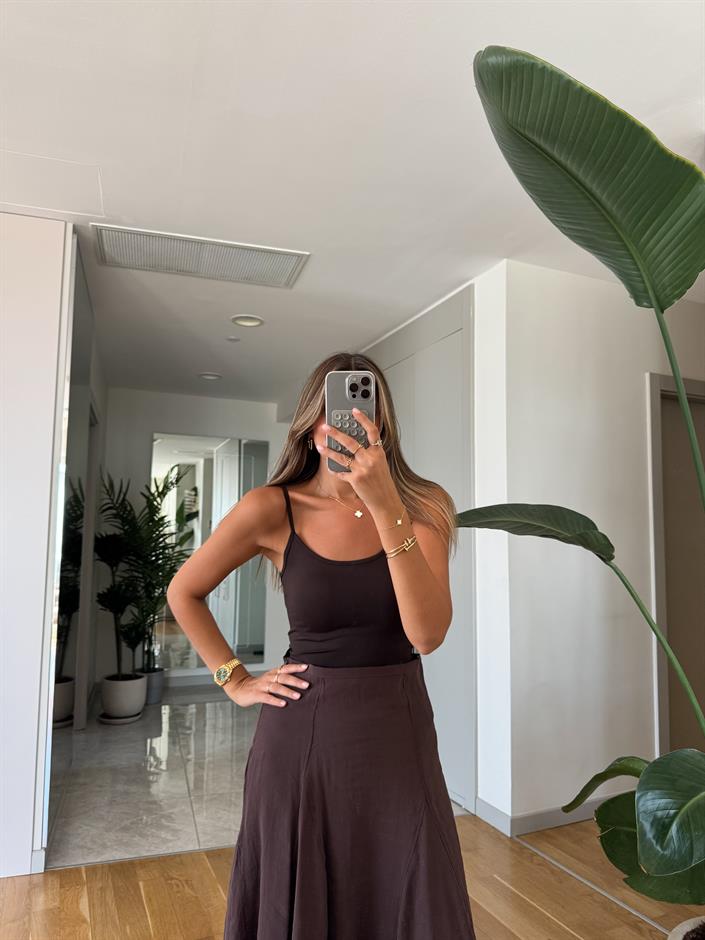 İnce Askılı Poliamid Atlet - Koyu Kahve